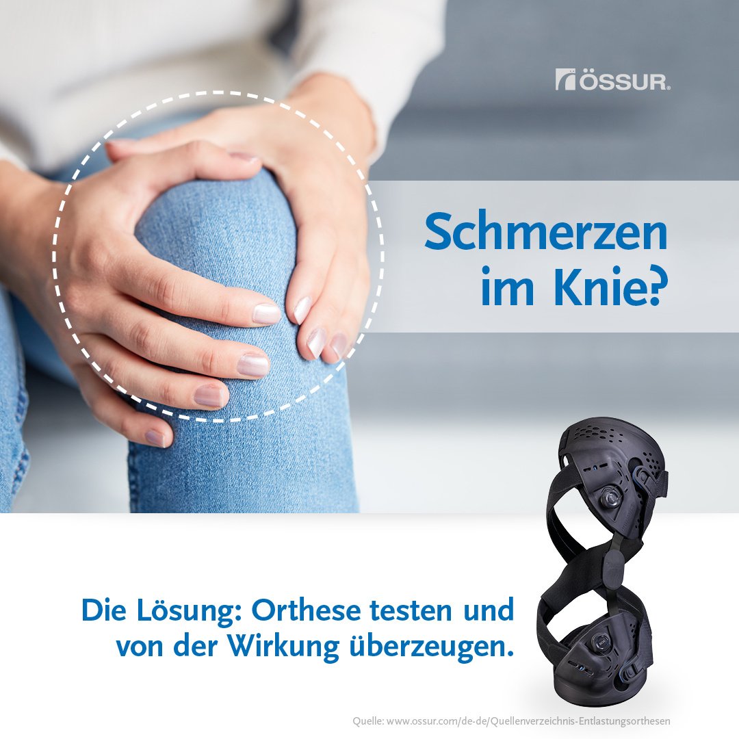Werbebild für die STOLLE Arthrose-Aktionswoche mit Fokus auf die innovative Unloader One X Knieorthese von Össur. Werbebild für die STOLLE Arthrose-Aktionswoche mit Fokus auf die innovative Unloader One X Knieorthese von Össur.